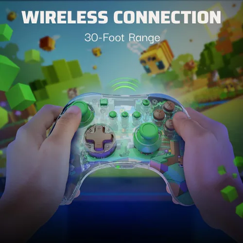 Vista 4 de PDP REALMz Wireless Nintendo Switch Pro Controller, Customizable LED, 40 Hour Rechargeable Battery Power,Officially Licensed by Nintendo Minecraft