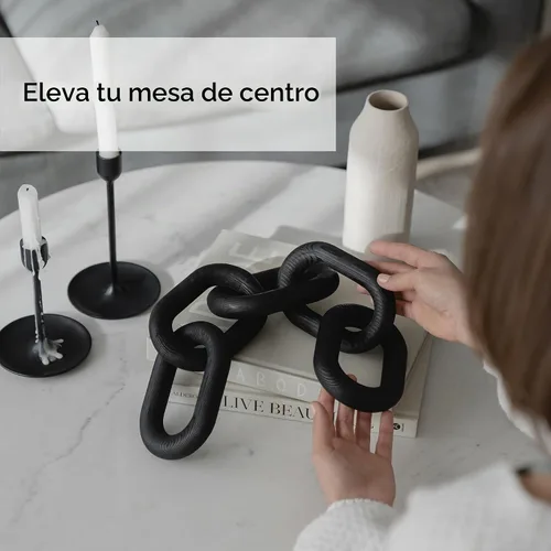 Vista 5 de PEAKOLY Decoración de Eslabones de Cadena de Madera - Artículos Modernos de Decoración de Mesa de Café, Decoración de Cadena Negra para Mesa de Negro