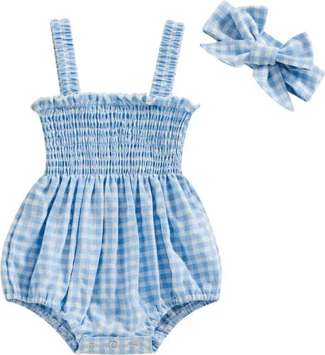Vista 20 de Body sin mangas para bebé recién nacida con cuello halter y volantes, mameluco enterizo con diadema, conjunto de ropa de verano Albaricoque