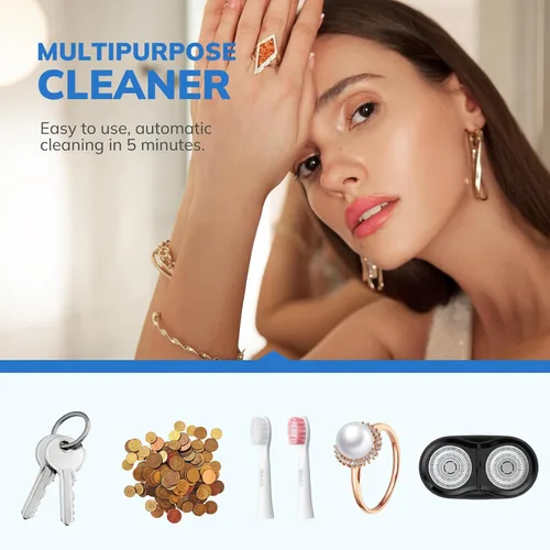 Vista 5 de LifeBasis Limpiador ultrasónico de joyas, limpiador ultrasónico portátil de 7.4 oz (7.4 fl oz) 42 kHz, máquina de limpieza ultrasónica