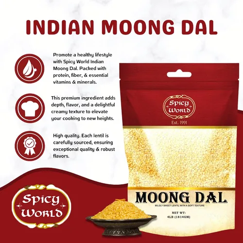 Vista 2 de Moong Dal 4 libras (frijoles secos divididos) ~ Lentillas doradas indias ~ 100% natural y puro – por Spicy World