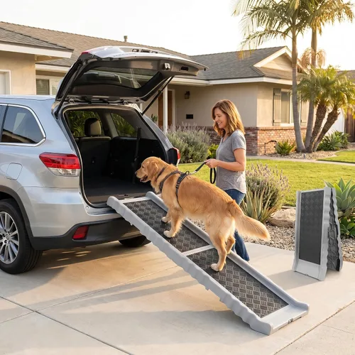 Vista 8 de PawStep 50894 - Rampa para mascotas con césped de polietileno, rampa plegable y portátil para perros, para automóviles, SUV y camiones, superficie