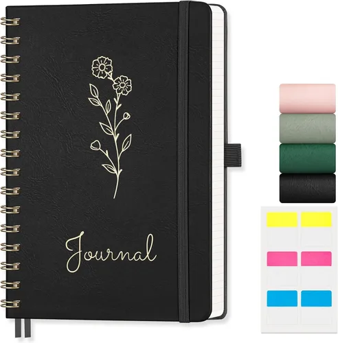 Vista 15 de EMSHOI Cuaderno de espiral con puntos, tapa dura de cuero, papel grueso de 3.53 oz/m², cuaderno de cuadrícula de puntos de 0.197 in para diario