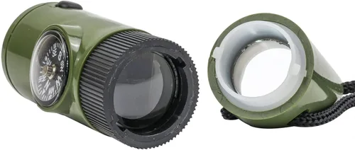 Vista 8 de ASR Outdoor Kids Survival 7 en 1 Multiherramienta con Whistle Brújula Linterna LED, Verde