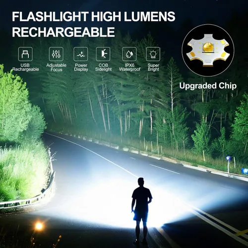 Vista 2 de Linternas Recargables de Alto Lumen, Linterna Recargable de 7 Modos, Linterna LED Súper Brillante con Luz Táctica Ajustable, Linterna de Mano