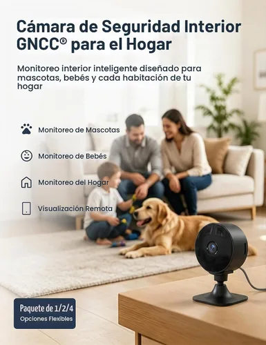 Vista 2 de GNCC Cámara de seguridad interior de 2.4 GHz para el hogar, cámara de 1080P