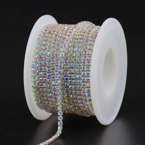 Vista 13 de Jerler 9 metros de adornos de diamantes de imitación con cadena cerrada SS6.5/2.0mm, cadena AB para costura, manualidades, ideal para bodas AB dorado