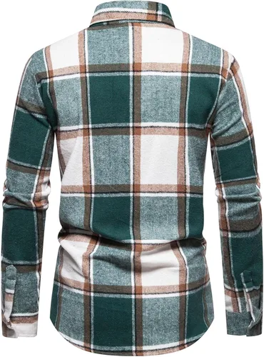 Vista 4 de Camisas de manga larga para hombre, con botones, casual, elegante, a cuadros, con botones, ligera, abrigo de otoño