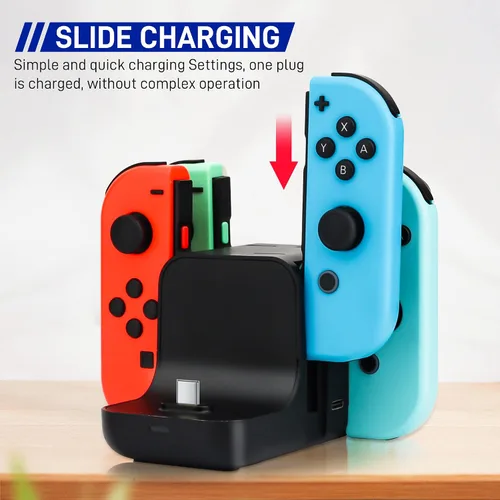 Vista 3 de RHOTALL Cargador de controlador de interruptor para Nintendo Switch, OLED, Lite, 6 en 1 Joycon y estación de carga Pro Controller, soporte de carga