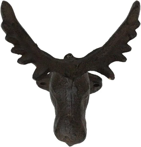Vista 5 de Ebros Gift Paquete de 2 ganchos de pared de hierro fundido, estilo vintage, estilo occidental, rústico, con cabeza de alce, para colgar en la pared