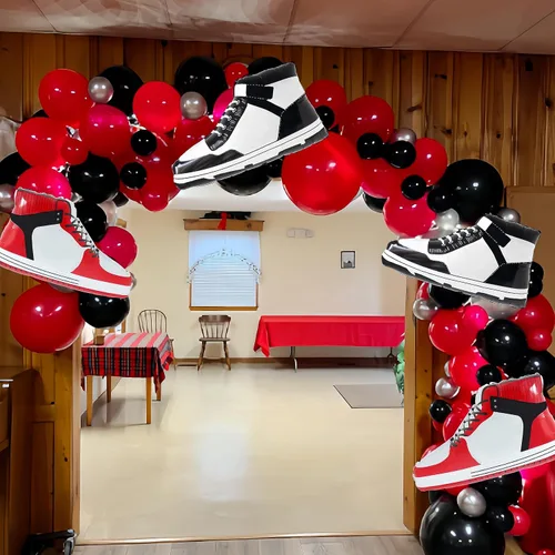 Vista 4 de Globo de Zapatos de Niño/Zapatillas de Baloncesto/Tenis con Logo de Deportes/Globo de Aluminio/Marca de Verificación de Zapatos/Decoración
