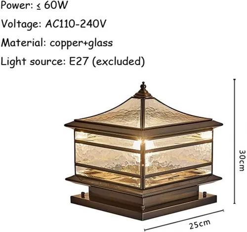 Vista 5 de Luces de poste de cobre para exteriores, impermeables, luces de pilar para exteriores, estilo europeo, luces de poste de puerta, luces de camino