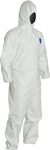 Vista 2 de Tyvek Traje desechable de Dupont con muñecas elásticas, tobillos y capucha (3XL) Blanco