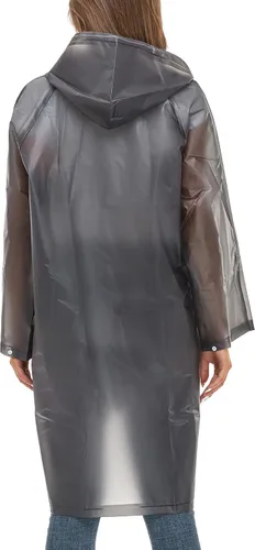 Vista 5 de Chubasqueros para mujeres y hombres, reutilizables, portátiles, impermeables, EVA, largos ponchos de lluvia con capuchas Negro