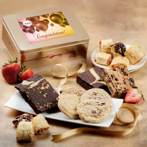 Vista 15 de Dulcet - Cesta de regalo gourmet con variedad de pasteles en una elegante caja de lata ensamblada, lata única de regalo para el padre para papá