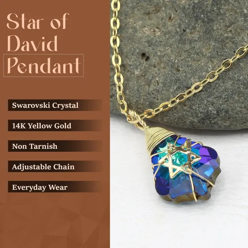 Vista 10 de Collar de estrella de David para mujeres y hombres, collar de estrella judía relleno de oro de 14 quilates, collar de Israel