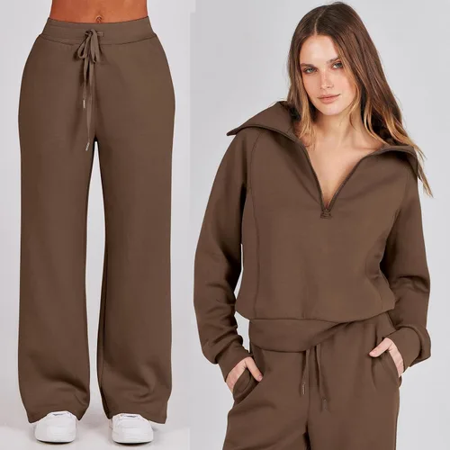 Vista 4 de MWVVIP Nouveou - Conjunto de ropa de descanso de 2 piezas, conjunto de descanso Nouveou, conjunto de sudadera con media cremallera, conjunto de 2