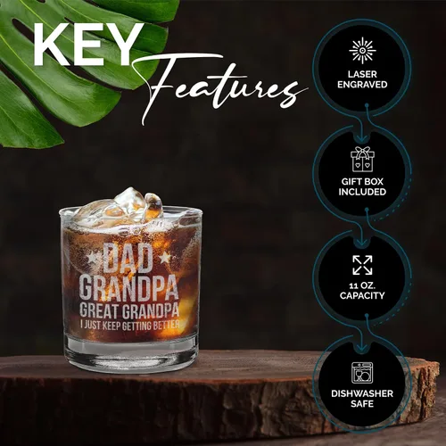 Vista 3 de shop4ever Vaso de whisky grabado para papá, bisabuelo, 11 onzas, regalo