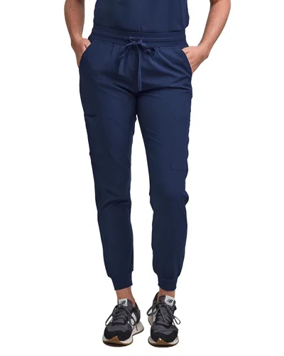 Vista 4 de Green Town - Conjunto de ropa quirúrgica para mujer, pantalón jogger y blusa con cuello en V, 5 bolsillos, banda de yoga, uniforme de enfermería