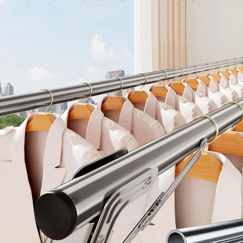 Vista 3 de Este estante de secado de ropa, estante de secado de lavandería de acero inoxidable resistente, plegable y de longitud ajustable que ahorra espacio