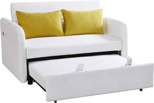 Vista 6 de Sofá cama convertible de terciopelo con respaldo ajustable y enchufe USB, sofá cama extraíble multiposición tamaño individual con 2 almohadas