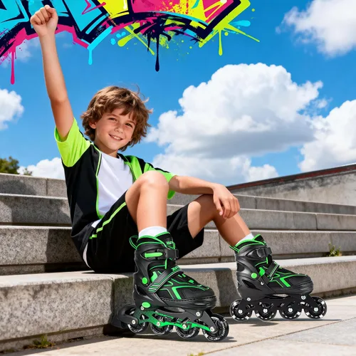 Vista 9 de 2PM SPORTS - Patines en línea ajustables Torinx verde para niños, patines divertidos para principiantes para niños, jóvenes, niñas, hombres y mujeres