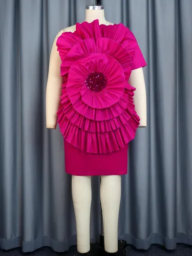 Vista 4 de ONTINVA Mini vestidos de lentejuelas para mujer, con un hombro descubierto, diseño de flores, con abertura, cóctel, fiesta, boda, mini vestidos