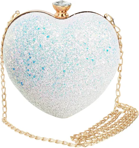 Vista 16 de Goclothod Bolso de mano en forma de corazón para mujer, bolso de hombro de terciopelo, bolsos de noche Negro