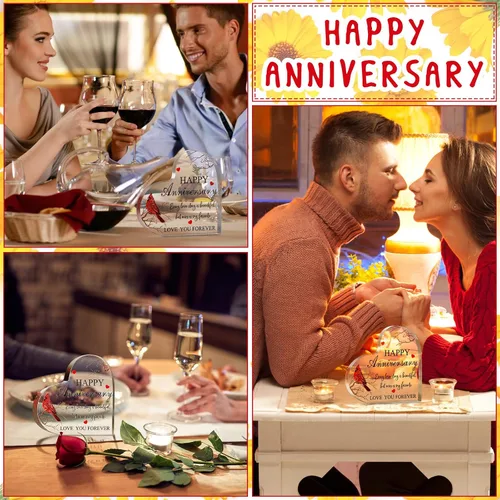 Vista 4 de Yulejo Regalo cardenal de feliz aniversario para mujeres, regalo de aniversario de boda acrílico para ella, él, pareja, esposa, marido, novia, novio