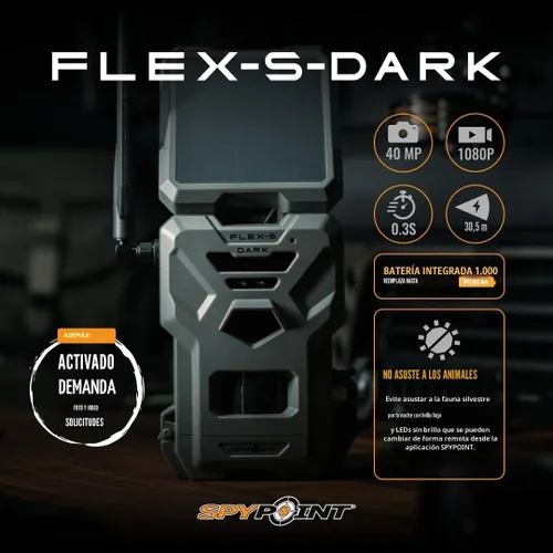 Vista 5 de SPYPOINT Flex-S-Dark Cámara de Sendero Celular Solar – Panel Solar Integrado, Fotos de 40MP, Videos de 1080p + Sonido, Cámara de Caza Sin Destello