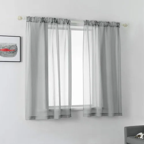 Vista 34 de DUALIFE - Cortinas transparentes de 54 pulgadas de largo, paneles de privacidad de gasa para ventanas, cortinas de lino semitransparentes