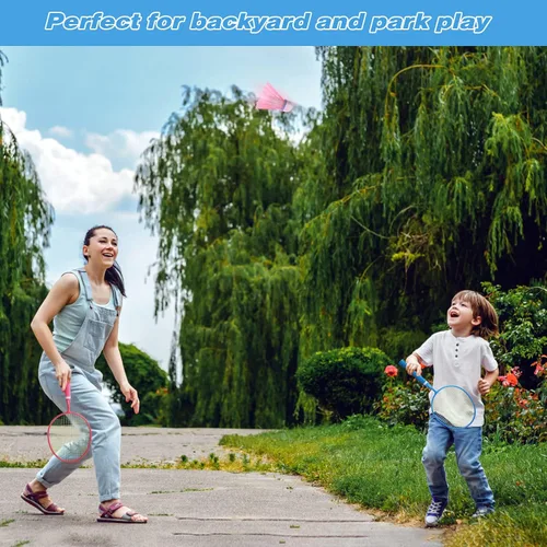 Vista 3 de Raqueta de bádminton para niños, juguetes deportivos de raqueta al aire libre para niños con volantes, juego de bádminton para niños y adultos