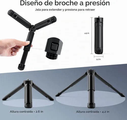 Vista 3 de Mini trípode de 1/4, soporte de escritorio C01 Pro de sobremesa, trípode compacto con tornillo de 1/4 pulgadas para luz weeylite K21, luz de foto