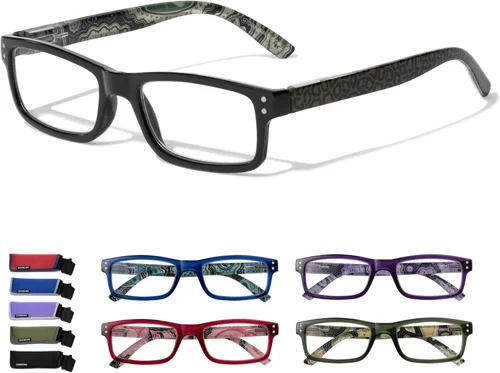 Vista 9 de Paquete de 5 lentes de lectura con bloqueo de luz azul para mujeres y hombres, lentes de computadora antirrayos azules con radiación deslumbrante, A