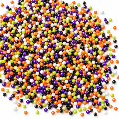 Vista 13 de Confect Mezcla de espolvorear de Halloween – Bolas de discoteca blancas, naranjas, moradas, negras y verdes, ojos de caramelo y jimmies – Gránulos