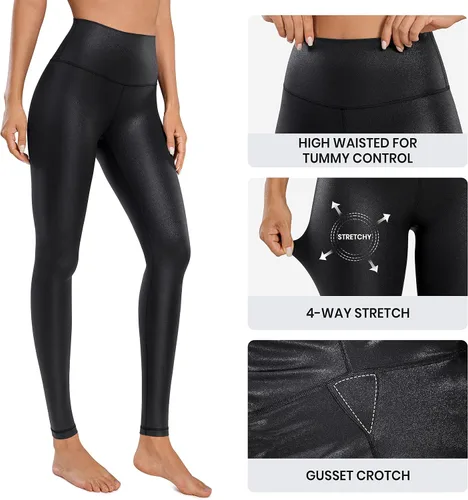 Vista 4 de CRZ YOGA Butterluxe - Leggings de piel sintética mate para mujer, 28 pulgadas, cintura alta, elásticos, pantalones de cuero al tobillo