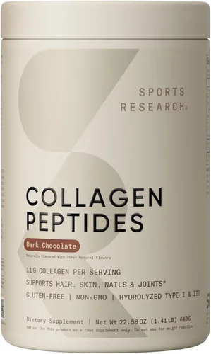 Vista 2 de Sports Research Hair Essentials Pack - Suplemento proteico de colágeno en polvo de chocolate oscuro (40 porciones) y biotina (vitamina B7) 10,000