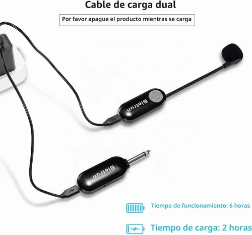 Vista 4 de Bietrun Auriculares inalámbricos con enchufe de 1/4 pulgadas, rango de 165 pies, micrófono inalámbrico UHF y micrófono de mano 2 en 1, para altavoz