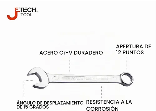 Vista 2 de Jetech Llave combinada de 1 pulgada - Llave ajustable de grado industrial con diseño de 12 puntas, desviación de 15 grados, fabricada con acero