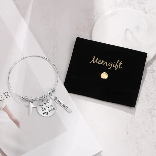Vista 7 de Memgift - Brazalete inspirador para mujer cristiana, joyería, con citas bíblicas grabadas, extensible