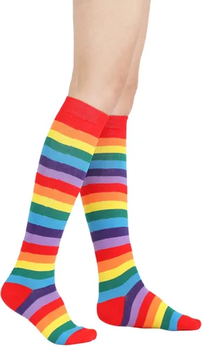 Vista 3 de DOOVID Calcetines casuales hasta la rodilla para mujer, calcetines de tubo elásticos, calcetines atléticos de rayas finas hasta la rodilla