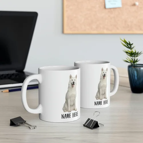 Vista 6 de Funny Siberian Husky Blanco Personalizado Nombre Navidad 2026 Regalos Taza de Café Blanco 11 Oz