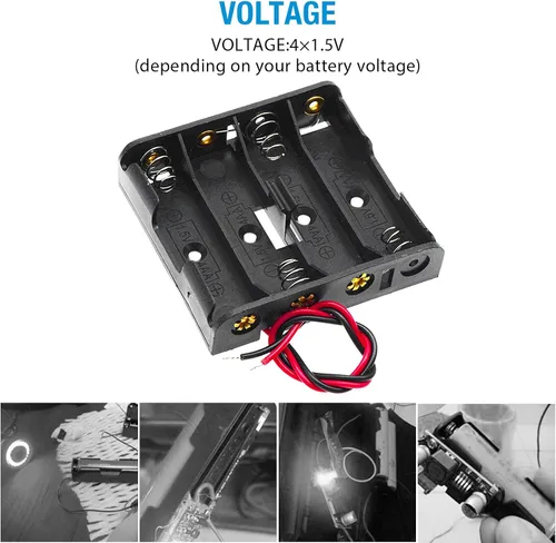 Vista 4 de Paquete de 4 soportes de batería AA gruesos con conector a presión estándar tipo I con cable