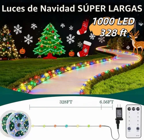 Vista 4 de HYH Luces de Navidad para Exteriores 1000 LED 328 Pies Luces de Cadena Multicolor, IP67 Impermeable Interior Luces de Hadas de Navidad Multifunción