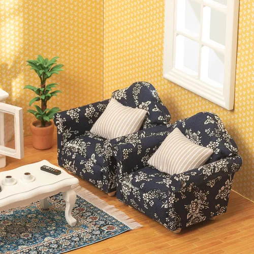 Vista 5 de Muebles de casa de muñecas en miniatura a escala 1 y 12 – Juego de muebles de casa de muñecas de madera para sala de muñecas – Muebles de casa