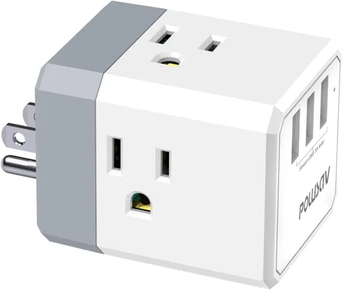 Vista 9 de Cruise Ship Essentials, divisor de salida de 3 lados con 3 puertos USB (1 USB C) cargador de pared USB, extensor de salida para el hogar, oficina
