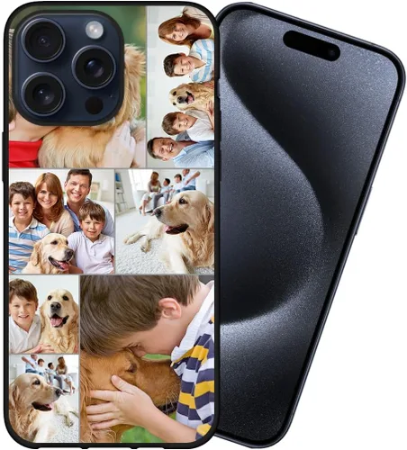 Vista 2 de Styletify Funda de teléfono personalizada para iPhone 15 Pro Max, collages de múltiples imágenes, funda de texto con foto, funda protectora a prueba