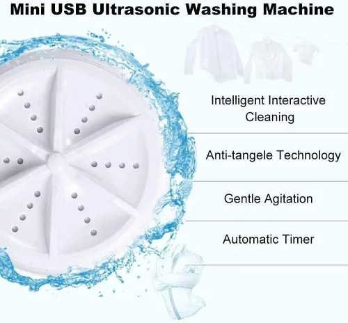 Vista 2 de Mini lavadora portátil, mini lavadora automática 3 en 1, lavadora turbo ultrasónica ligera con cable USB, para viajes, viajes de negocios familiares