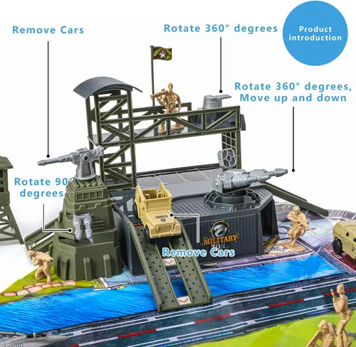 Vista 2 de Juego de base militar de 47 piezas, juego de hombres del ejército con accesorios de vehículos, soldado ejército y mapa de juego, mini tanque