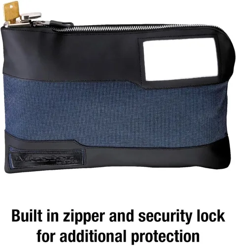 Vista 10 de Bolsa con cierre de seguridad 7120D de Master Lock, 10" x 8 5/8" x 1 7/8", Azul, 7120D Bolsa de dinero portátil con bloqueo para transportar